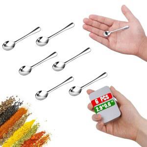 6PCS 작은 숟가락 - 소금 병 향신료 병용 미니 스테인리스 스틸 숟가락 2.9인치, 분말 향신료, 후추, 설탕, 커피용 SUS 304 식품 등급 조미료 숟가락