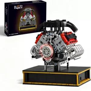 UZM V8 엔진 빌딩 세트 배터리 및 모터와 함께 작동하는 모델 키트 4세 이상 8기통 자동차 장난감 079PCS