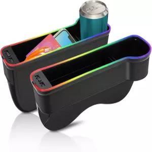 2PCS LED 카시트 갭 필러 정리함 앞좌석 앰비언트 라이트가 있는 휴대폰 거치용 다기능 보관함용 USB