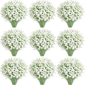 DIYDOFUN 120 PCS 베이비 브레스 인공 꽃 - DIY 웨딩 아치를 위한 리얼 터치 가짜 석고필라 꽃꽂이 꽃다발