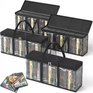 DVD 보관 가방 CD 블루레이 영화 케이스 VHS 박스 비디오 게임 앨범 책 휴대용 손잡이가 있는 투명