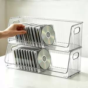 AIHSUMC 2팩 아크릴 DVD/CD 보관함 투명 쌓을 수 있는 정리함 손잡이 포함 비디오 게임 케이스 블루레이 책