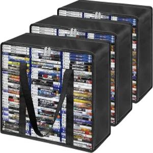 DVD 보관 가방 3팩 - 케이스 박스에 210장의 수 있으며 블루레이 CD VHS 비디오 게임 손잡이가 강화된