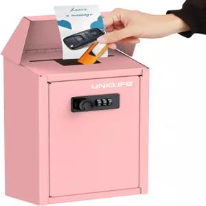 상단 슬롯이 있는 유니라이프 핑크 메탈 월 장착 사서함 외부용 결합 잠금 장치가 키 드롭 박스 기부 상자