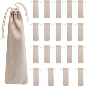 사이히스데이 20개 휴대용 면 및 린넨 파우치 빨대 케이스 스테인리스 음료 포크 스푼 보관용 드로스트링
