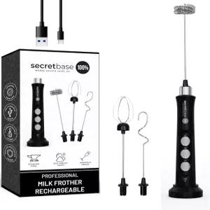 Secretbase 휴대용 충전식 우유 거품기 - 3단 USB-C 방탄 커피 에스프레소 휘퍼 미니 전기 교반기용