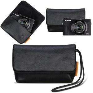 캐논 파워샷 G7 X 마크 III / G7X II 디지털 카메라용 라도 카메라 케이스 백 부드러운 가죽 보호 여행용 파우치 슬리브 손목 스트랩이 있는 컴팩트 블랙