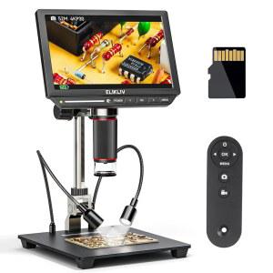 4K 디지털 현미경 ELIKLIV EM4K 8인치 동전 현미경 2000X 52MP HDMI 성인용 납땜 전자 수리용 3840P UHD 비디오 마이크로소프 10인치 스탠드 16G
