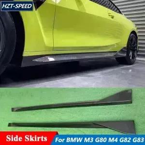 MP 스타일 탄소 섬유 사이드 스커트 립 익스텐션 트림 BMW M3 G80 M4 G82 G83 튜닝 202 업