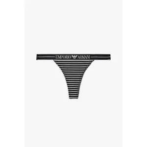 매장정품 EMPORIO ARMANI UNDERWEAR 엠포리오 아르마니 언더웨어 여성 스트라이프 로고 밴딩 티팬티 _블랙