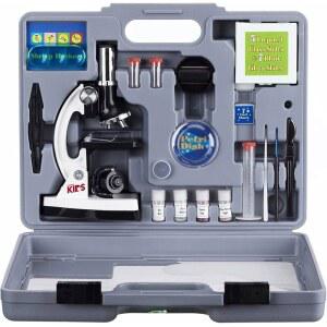 금속 본체 현미경 플라스틱 슬라이드 LED 조명 및 휴대용 상자가 포함된 AMSCOPE 120X-1200X 52개 초급 현미경 STEM 키트(M30-ABS-KT2-W) 화이트