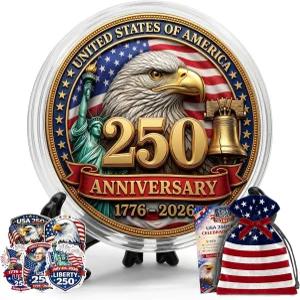 미국 250주년 기념 주화 금도금 독립기념일 및 7월 4일 선물 대머리 독수리 리버티 벨 자유의 여신상