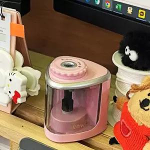 수동 겸용 자동 연필깎이 핑크 색 전동 연필깎이