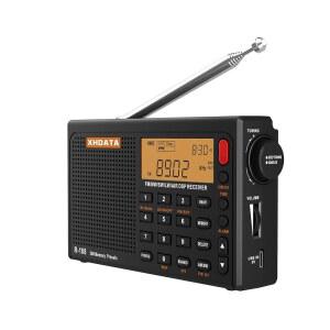 XHDATA R108 휴대용 라디오 AM /FM /SW /LW /에어밴드 단파 수신기 배터리 작동 라디오 좋은 수신 훌륭한 사운드 스피커 스테레오 알람 시계 외부 안테나(블랙)