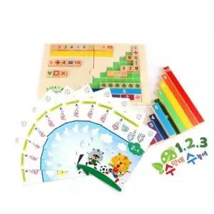 혜명몰 (5세용 수영역) 수막대 수놀이+2단계 교재(총10권)+부직포주머니 수학장난감 사고력수학 숫자놀이