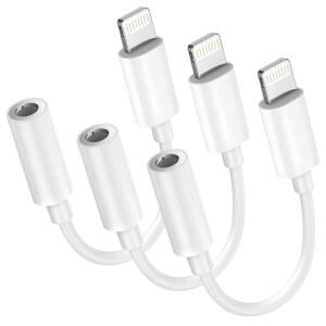 애플호환 MFI 인증 3팩 라이트닝3.5MM 헤드폰 잭 어댑터(DAC 헤드폰/이어폰 하이파이 오디오 동글 및 자동차 보조 케이블 포함) 아이폰호환 14 /13 /12 /11 /XR /8 /7 자동차 체육관 여행 사무실용화이트