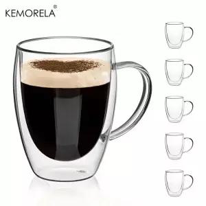 2/4/6PCS 350ML 이중 벽 유리 커피 머그잔 손잡이 투명 카푸치노 컵 우유 차 주스 티