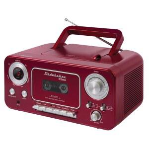 블루투스 AM/FM 스테레오 라디오 및 카세트 플레이어가 포함된 휴대용 CD 플레이어 /레코더(레드 & 실버)