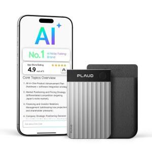 PLAUD NOTE PRO AI 음성 녹음기 회의 및 통화 전문가 팀을 위한 노트 테이커로 전사 요약 112개 언어 지원 초슬림 인스턴트뷰 디스플레이 케이스 포함 실버