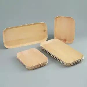 10/20pcs 일회용 직사각형 나무 접시 종이 트레이 식기 디저트 빵 샐러드 저녁 파티 테이블 액세서리