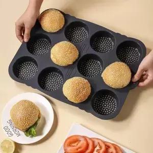 1PC 햄버거 빵 금형 12 홀 라운드 프랑스 내열성 간편한 릴리스 토스터 팬 바게트 베이킹 도구의 주방 사용