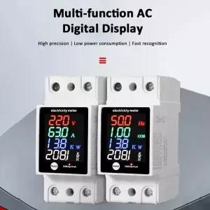 디지털 에너지 미터 딘 레일 전력 사용량 모니터 AC30-400V 전압계 전류계 와트 Kwh 주파수 전력계