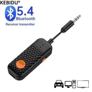 블루투스 5.4 오디오 송신기 수신기 자동차 비행기 TV PC 헤드폰 용 마이크가있는 3.5MM AUX Hifi 스테레오