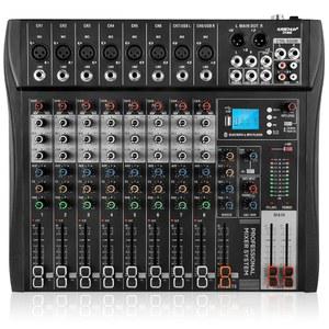 블루투스가 장착된 8채널 오디오 믹서, 48V 팬텀 파워가 프로페셔널 DJ 믹서 보드, USB 인터페이스 및 MP3 플레이어, 팟캐스트용 사운드 믹싱 콘솔, 홈 스튜디오, 라이브