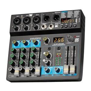 디푸셩 프로페셔널 오디오 믹서 디지털 FX 256비트 DSP USB 블루투스 MP3 컴퓨터 DJ 5채널 입력 인터페이스, 48V 팬텀 파워로 PC 라이브 스트리밍, 팟캐스트, 카라