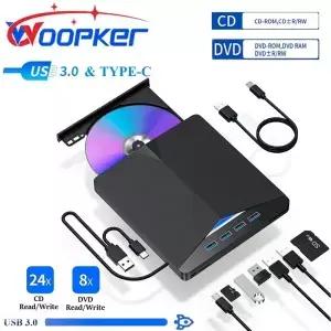 Woopker 다기능 DVD 플레이어 고속 데이터 전송 7-in-1 광학 드라이브 USB 3.0 Type-c 외부 휴대용 CD/DVD