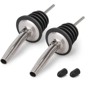 BALTRE 2PCS 스테인리스 스틸 파우치, 스피드 주류 병 파우치, 올리브 오일 및 식초 테이퍼 스토퍼 스파우트, 약 3/4인치 병입, 밀폐된 먼지 캡이 있는 올리브 오일 스파우트에 적합합니다