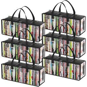 Lifewit DVD 보관 가방, 손잡이가 있는 투명 PVC DVD 케이스 홀더, 전면 창문 지퍼 디자인, 블루레이 디스크용 스태커블 미디어 정리함, 영화 케이스, VHS 박스, 210개의 DVD(각 35개) 보관함, 6팩