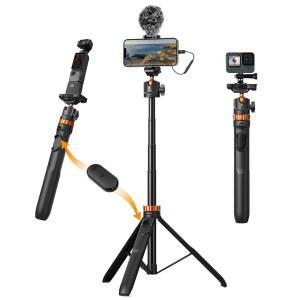 K&F 컨셉 MS08 62인치 휴대폰 셀카봉 삼각대 2IN1 확장형 삼각대 스탠드 리모컨 360 볼 헤드 카메라 DJI 호환 오스모 포켓 4/3 고프로호환 13/12 IPHONE17 호환.