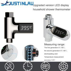 LED 디스플레이 가정용 물 샤워 온도계 5-85 ℃ 유량 자체 전원 수온계 모니터링 베이비 케어 에너지 스마