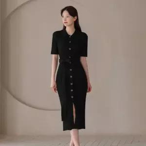 [시크라인] 라미리 벨트 반팔 니트 원피스