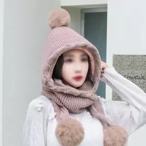 머리부터 목까지 감싸주는 융털 방울 후드넥워머 후드넥워머 겨울넥워머 후드워머