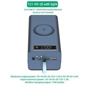T21 21x18650 손전등 배터리 충전기 상자 보조베터리 홀더 DIY 쉘 케이스 듀얼 USB 18650 보관 정리