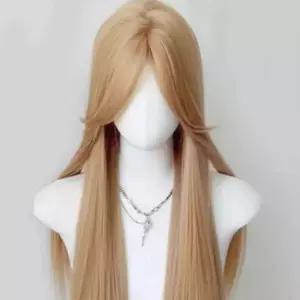 금발 긴생머리 여성가발 자연스러운 인모 통가발 여성가발