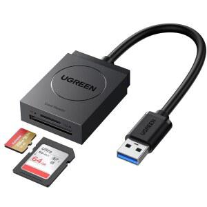 UGREEN SD 카드 리더 USB 3.0 듀얼 슬롯 플래시 메모리 TF 맥 윈도우 리눅스 크롬용 SDXC SDHC MMC RS-MMC 마이크로 UHS-I 2장 동시 읽기