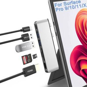 SURFACE PRO 9 /10 /11 /X USB 허브 도킹 스테이션 액세서리 4K HDMI USB-C THUNERBOLT 4 (디스플레이+데이터+100W 충전) 3.0 SD /TF /PRO10 /PRO11 /PROX용 C 2개