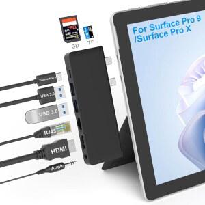 SURFACE PRO 9 / 11 허브 도킹 스테이션 4K HDMI THUNERBOLT 4(8K 비디오+40GBPS+100W 전원) 100M 이더넷 USB3.0 SD TF 카드 슬롯 3.5MM 오디오 X 액세서리용 트리플 디스플레이