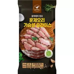 흑후추 훈제오리 가슴살 슬라이스 160g X 6봉 오리 고기 훈제 바베큐 닭가슴살 육포 슬라이스 롤