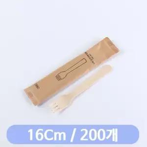 고품질 나무포크 16cm 개별 200개 일회용수저 플라스틱수저 샐러드포크 (W90F101)