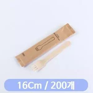 고품질 나무포크 16cm 개별 200개 일회용수저 플라스틱수저 샐러드포크 (W90F101)