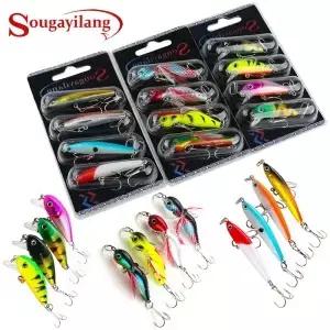 Sougayilang 낚시 미끼 세트 4PCS Wobbler 부식 방지 후크 바다 잉어 태클 De Pesca에 대한베이스