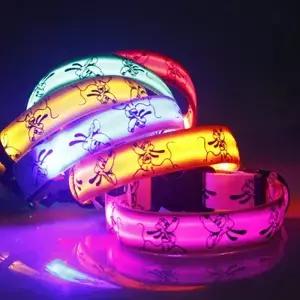 LED 개 목걸이 라이트 안전 나일론 애완견 빛나는 칼라 Perro Luz 밝은 전자 애완 동물 항목