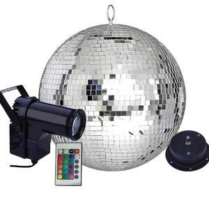 Thrisdar Dia25CM 30CM 은색 회전 유리 디스코 미러 볼 원격 RGB 빔 Pinspot 스포트라이트 파티 웨딩 무대