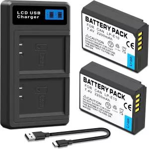 2팩 LPE0 교체 배터리 및 LED USB 듀얼 충전기 캐논 EOS 레벨 T7 T6 T5 T3 T00 2000D 3000D 4000D 200D 00D
