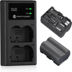 퍼스트파워 BP5 배터리 2팩 2200mAh 및 캐논 EOS 5D 0D 20D 30D 40D 300D D60 기타 카메라용 듀얼 USB