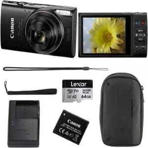 캐논 파워샷 ELPH 360 HS 디지털 카메라 64GB 메모리 카드가 된 블랙 번들 손목 스트랩 파우치 4개 품목
